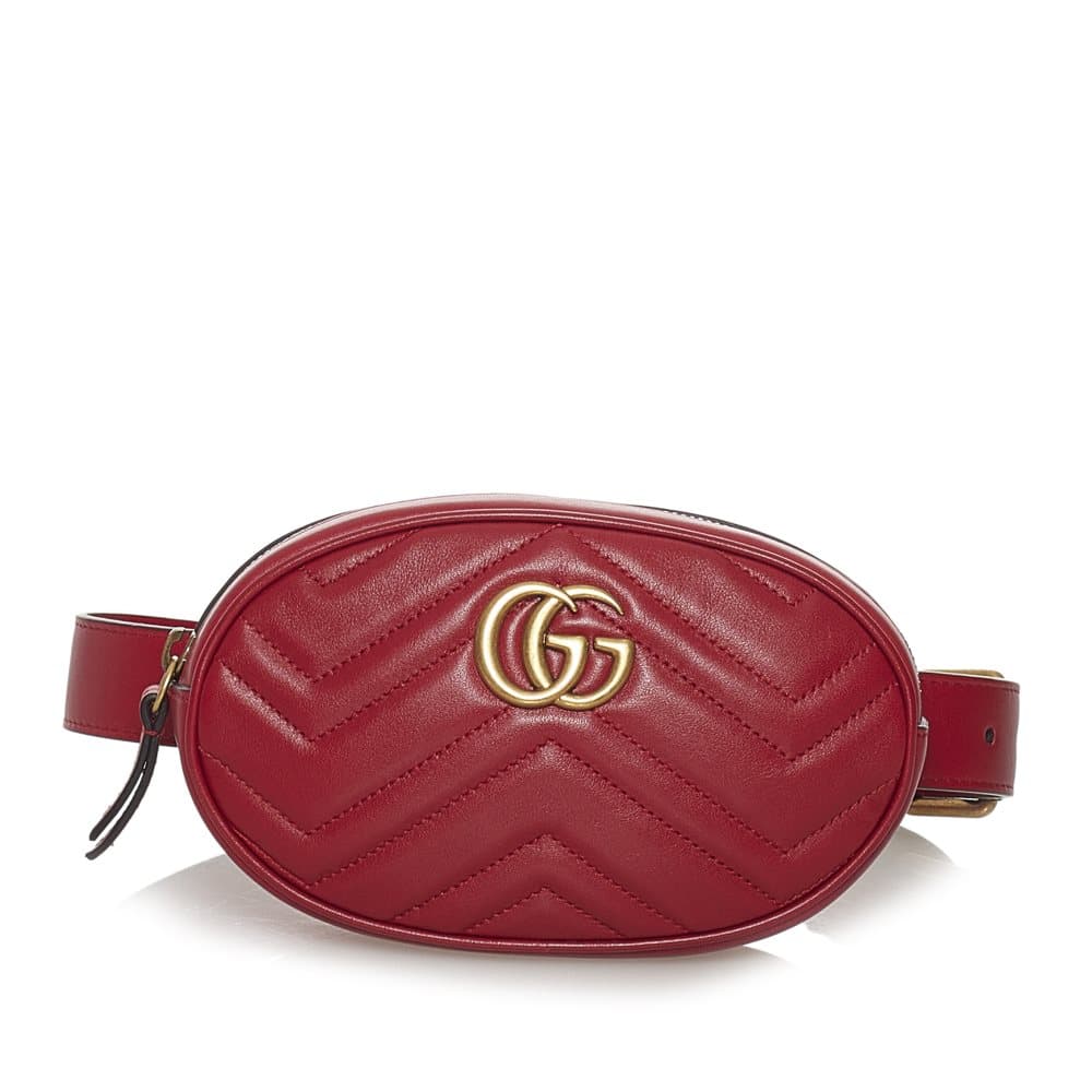 Pre-owned Gucci GG Marmont Matelasse Leather Belt Bag Red