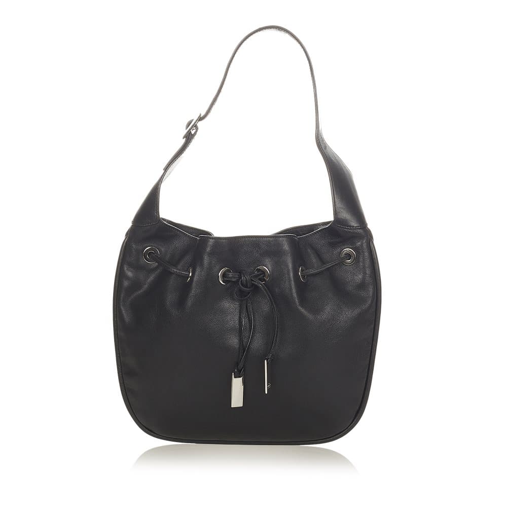 Pre-owned Gucci Leather Drawstring Hobo Bag Black