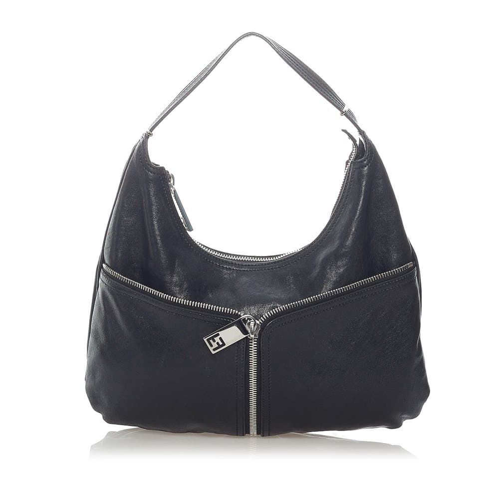 Pre-owned Fendi Unzipped Leather Hobo Bag Black