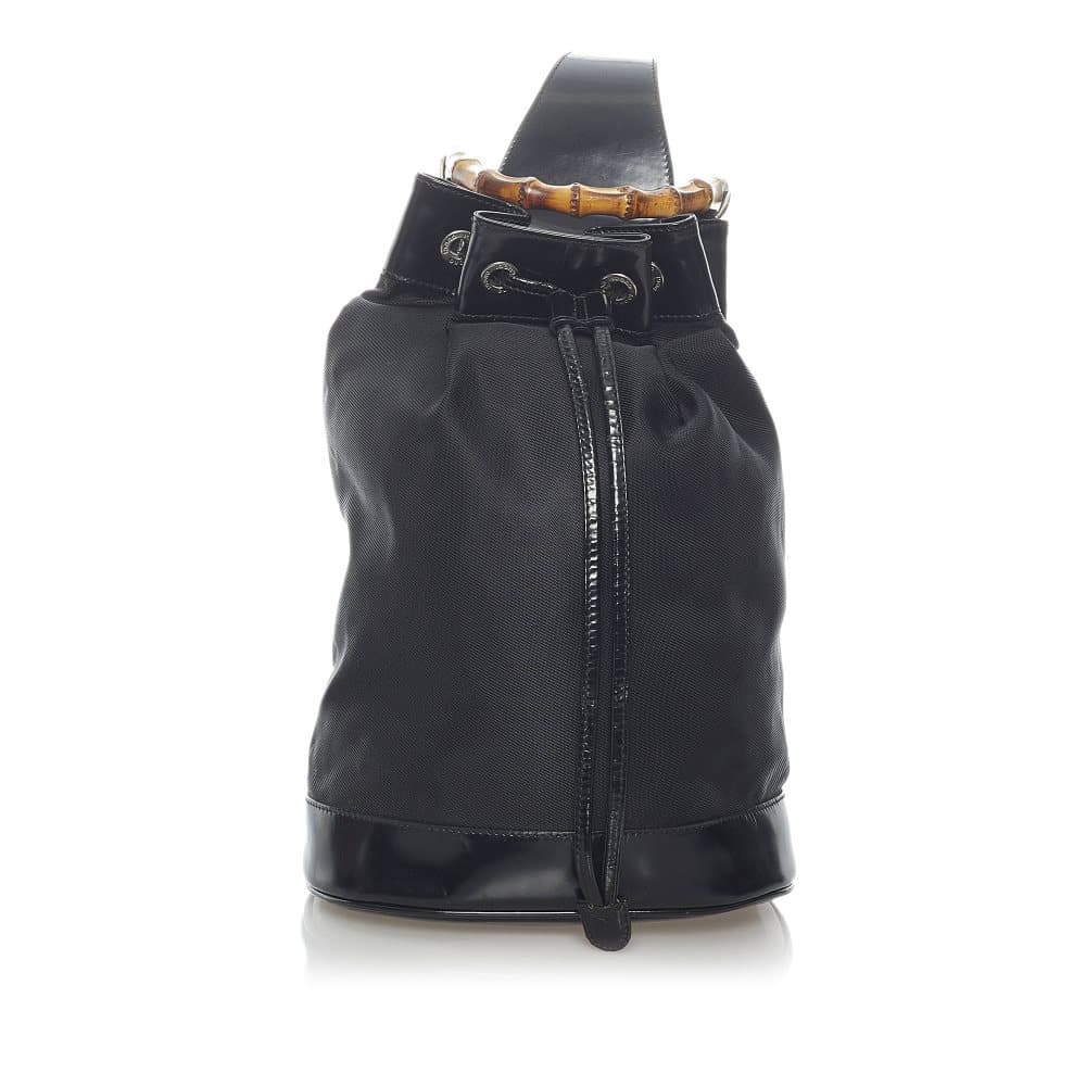 Pre-owned Gucci Bamboo Nylon Bucket Bag Black