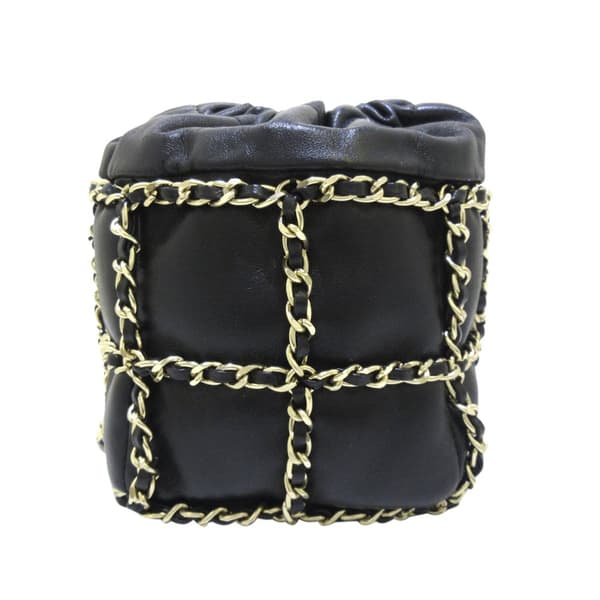 Pre-owned Chanel CC Chain Lambskin Leather Bucket Bag Black