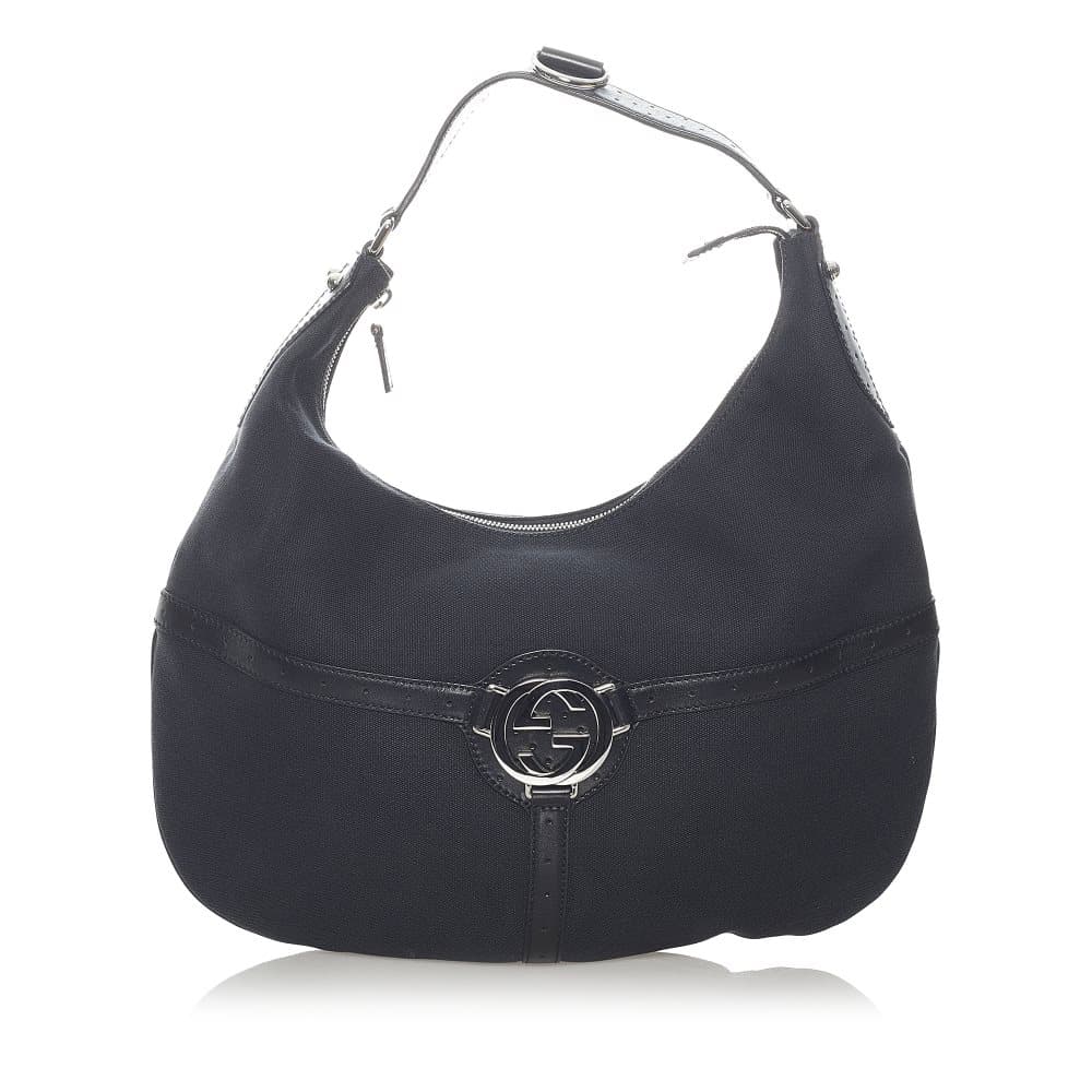 Pre-owned Gucci Reins Canvas Hobo Bag Black
