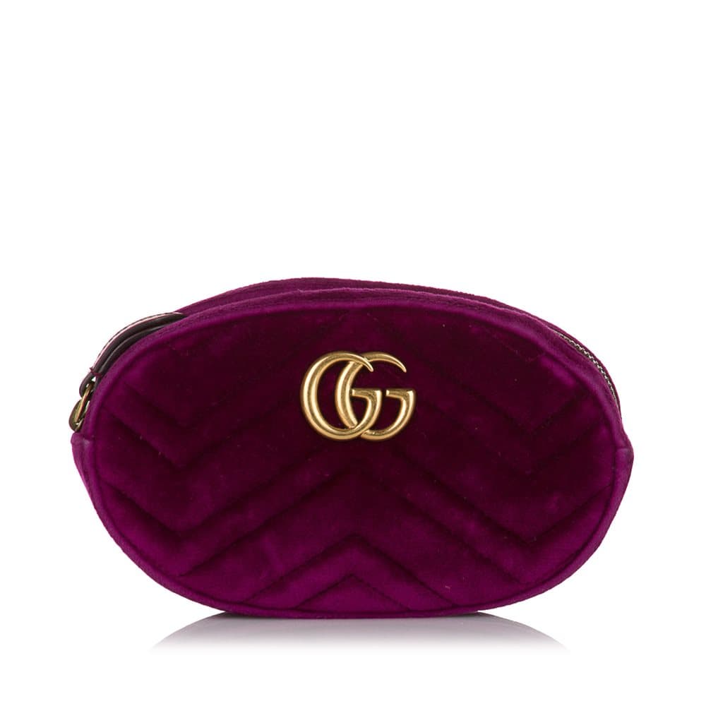 Pre-owned Gucci GG Marmont Matelasse Velvet Belt Bag Purple