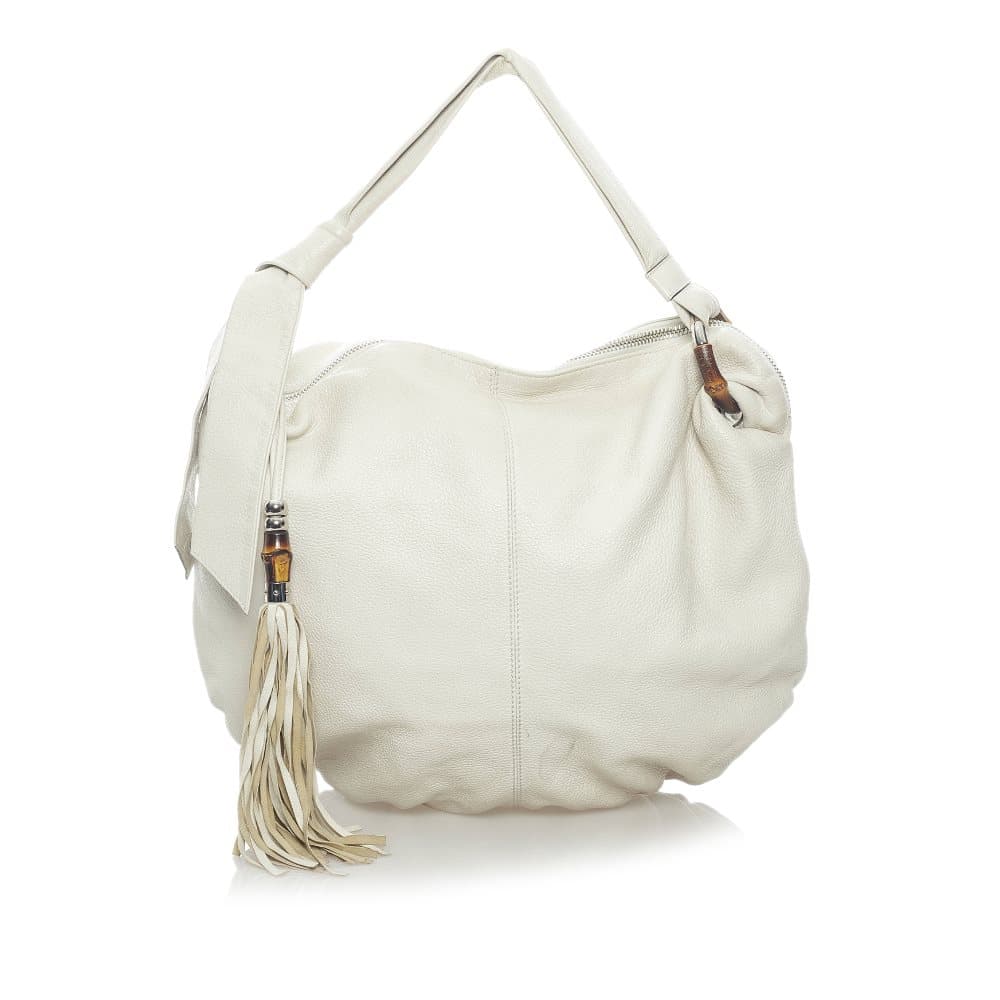 Pre-owned Gucci Bamboo Jungle Leather Hobo Bag White