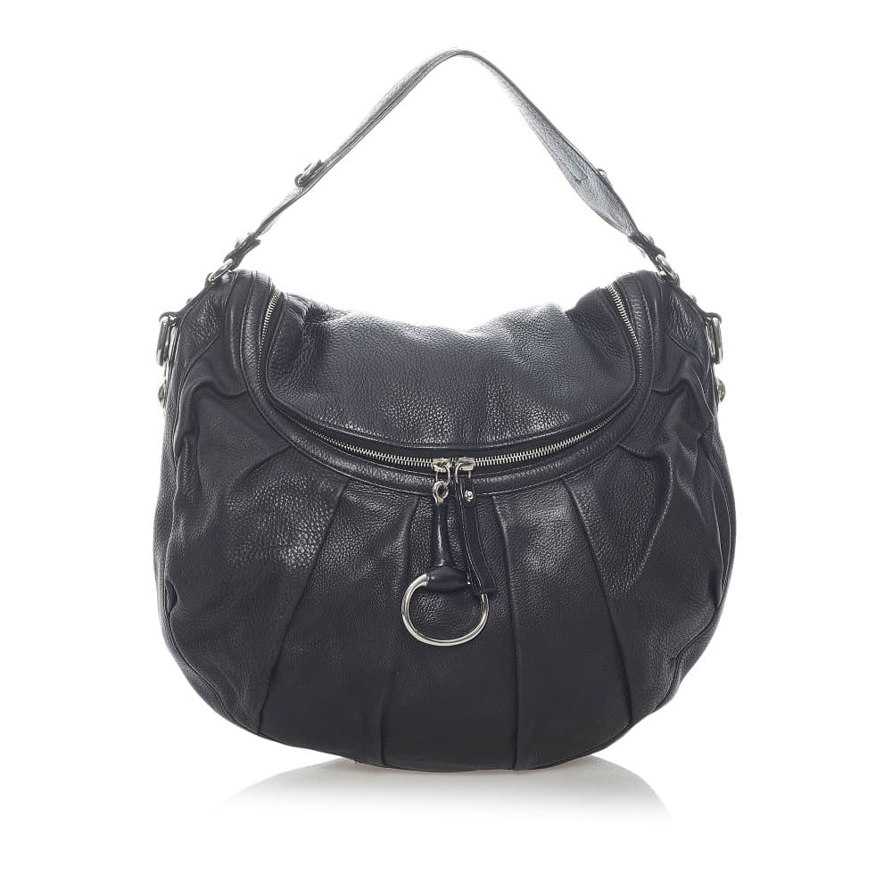 Pre-owned Gucci Icon Bit Leather Hobo Bag Black