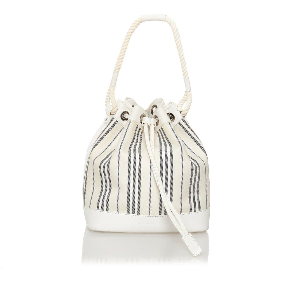 Pre-owned Burberry Stripes Canvas Bucket Bag White