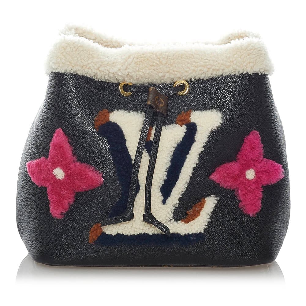 Pre-owned Louis Vuitton Monogram Teddy Shearling Neonoe Black