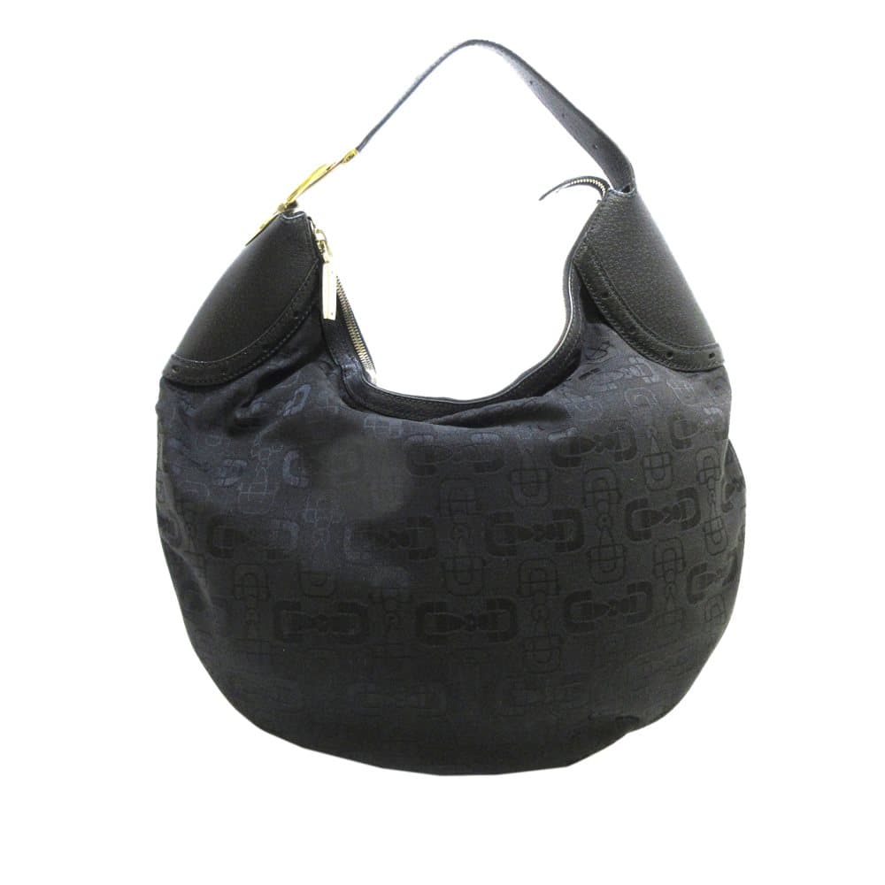 Pre-owned Gucci Horsebit Glam Canvas Hobo Bag Black