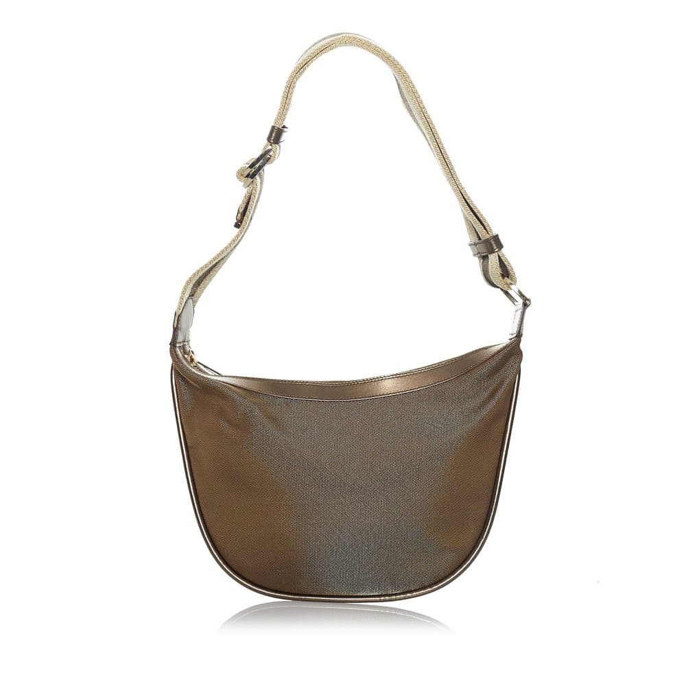 Pre-owned Gucci Metallic Canvas Web Hobo Bag Brown