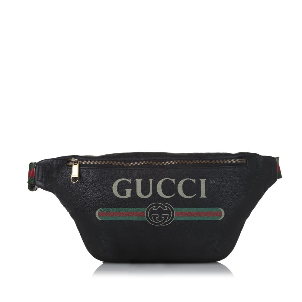 Pre-owned Gucci Logo Leather Belt Bag Black
