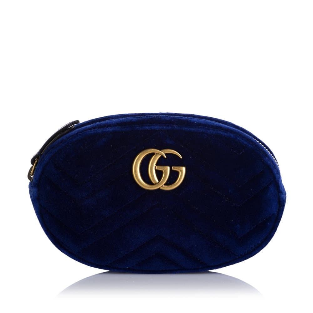 Pre-owned Gucci Gg Marmont Matelasse Belt Bag Blue