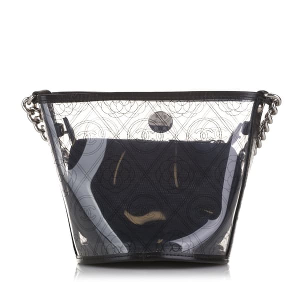 Pre-owned Chanel Crumpled Calfskin PVC Camellia Bucket Black