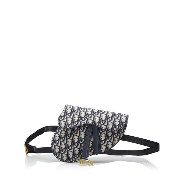 Pre-owned Dior Oblique Canvas Saddle Belt Bag Blue