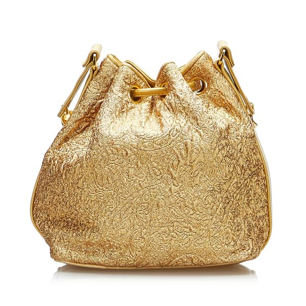 Pre-owned Chanel Brocade Bucket Bag Gold