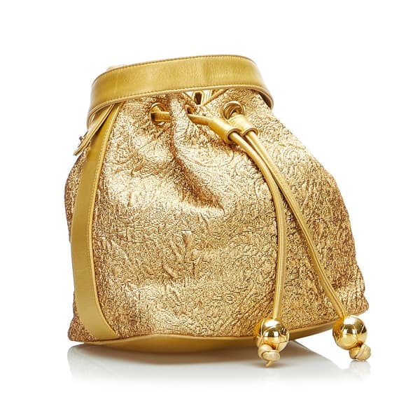 Pre-owned Chanel Brocade Bucket Bag Gold