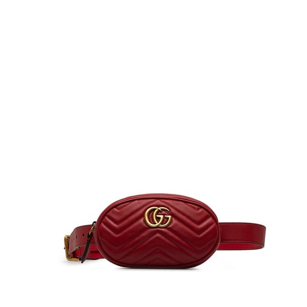Pre-owned Gucci GG Marmont Matelasse Leather Belt Bag Red
