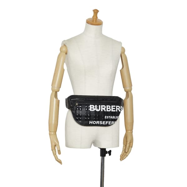 Pre-owned Burberry Quilted Horseferry Print Belt Bag Black
