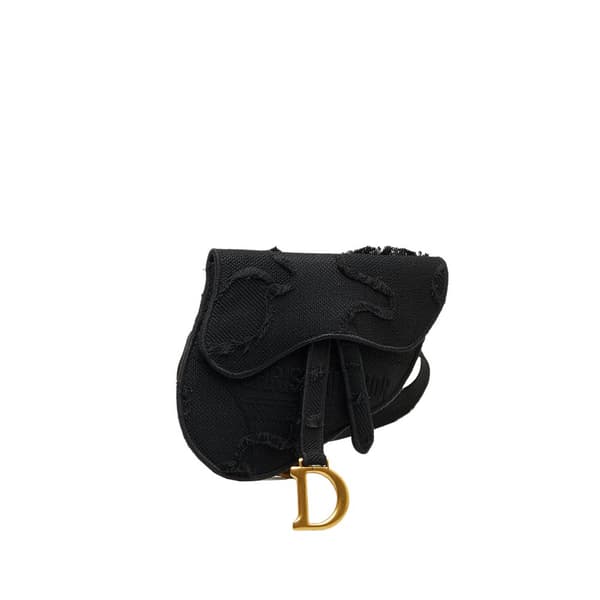 Pre-owned Dior Embroidered Canvas Camouflage Saddle Belt Bag Black