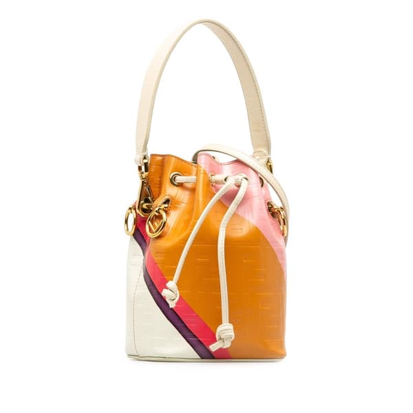 Pre-owned Fendi FF Embossed Striped Mini Mon Tresor Bucket Bag Brown