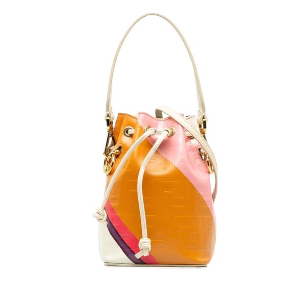 Pre-owned Fendi FF Embossed Striped Mini Mon Tresor Bucket Bag Brown