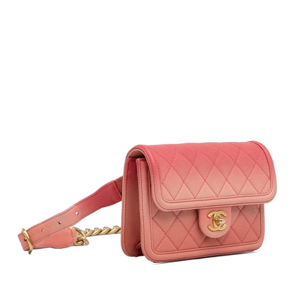 Pre-owned Chanel Caviar Sunset On The Sea Flap Belt Bag Pink