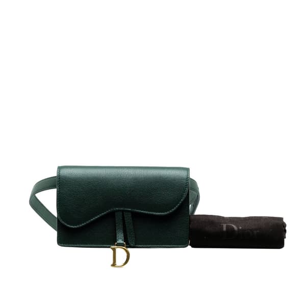 Pre-owned Dior Leather Saddle Belt Bag Green