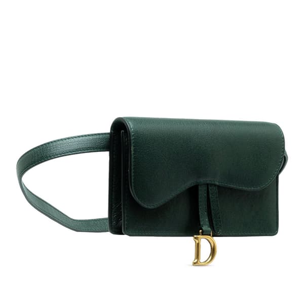 Pre-owned Dior Leather Saddle Belt Bag Green