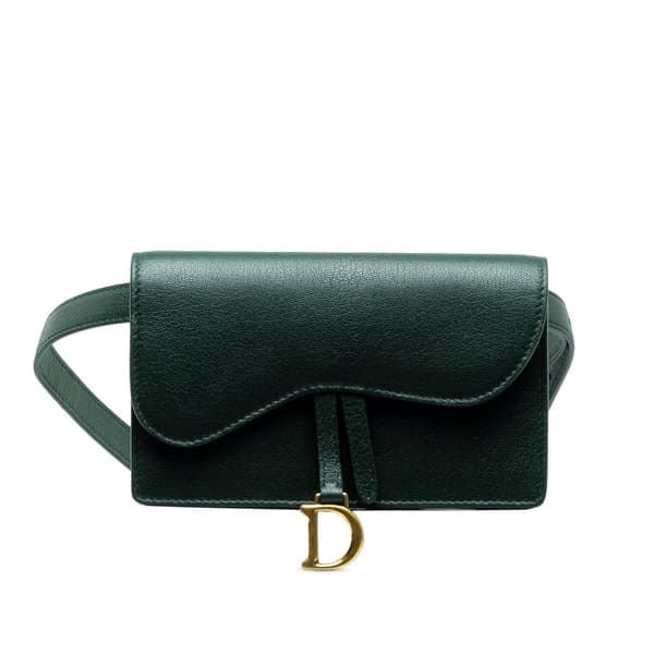 Pre-owned Dior Leather Saddle Belt Bag Green