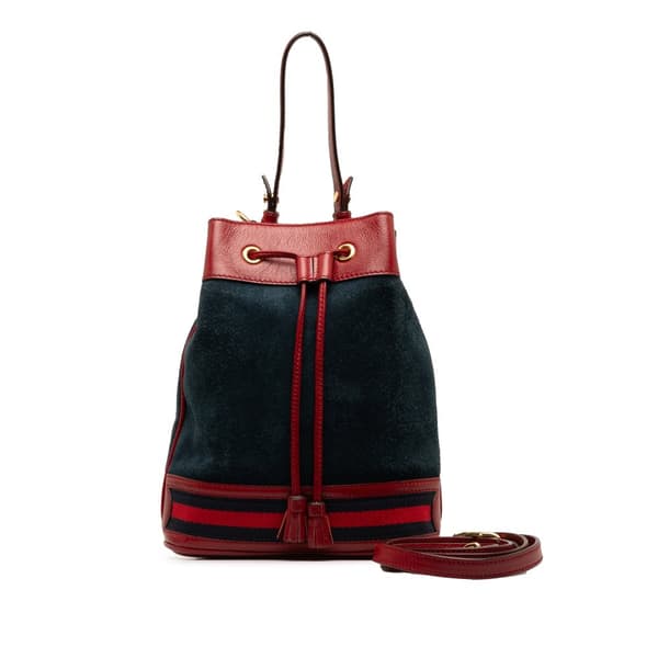 Pre-owned Gucci Small Suede Web Ophidia Bucket Blue