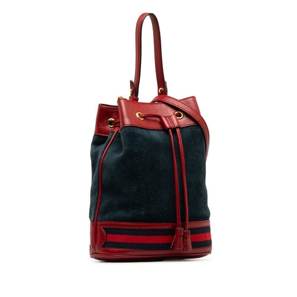Pre-owned Gucci Small Suede Web Ophidia Bucket Blue