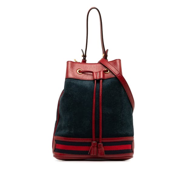 Pre-owned Gucci Small Suede Web Ophidia Bucket Blue