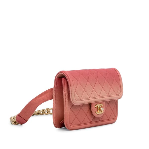 Pre-owned Chanel Caviar Sunset On The Sea Flap Belt Bag Pink