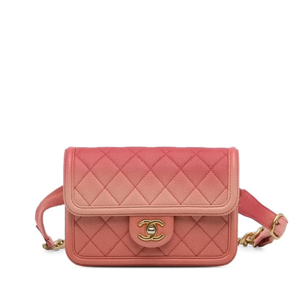 Pre-owned Chanel Caviar Sunset On The Sea Flap Belt Bag Pink