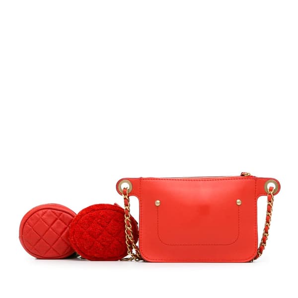 Pre-owned Chanel CC Quilted Calfskin Flap Belt Bag and Coin Purse Red