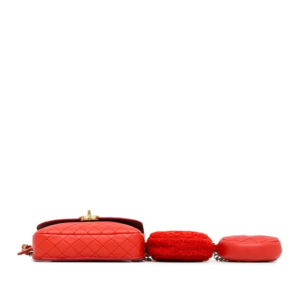 Pre-owned Chanel CC Quilted Calfskin Flap Belt Bag and Coin Purse Red