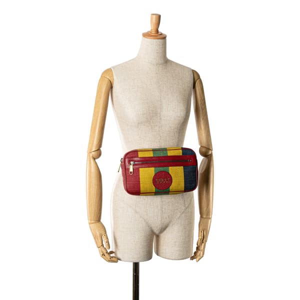 Pre-owned Gucci Baiadera Canvas Stripe Belt Bag Red