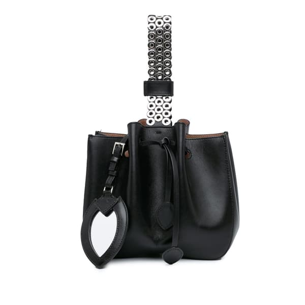Pre-owned ALAÏA Calfskin Eyelet Bracelet Embellished Bucket Bag Black