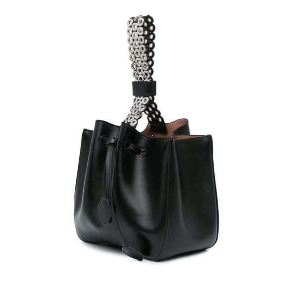 Pre-owned ALAÏA Calfskin Eyelet Bracelet Embellished Bucket Bag Black