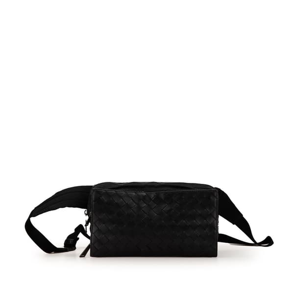 Pre-owned Bottega Veneta Nylon and Calfskin Intrecciato Belt Bag Black