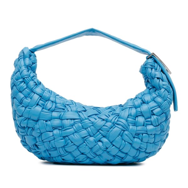 Pre-owned Bottega Veneta Paper Calfskin Intrecciato Banana Hobo Bag Blue