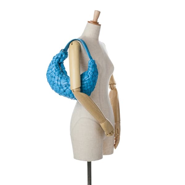 Pre-owned Bottega Veneta Paper Calfskin Intrecciato Banana Hobo Bag Blue