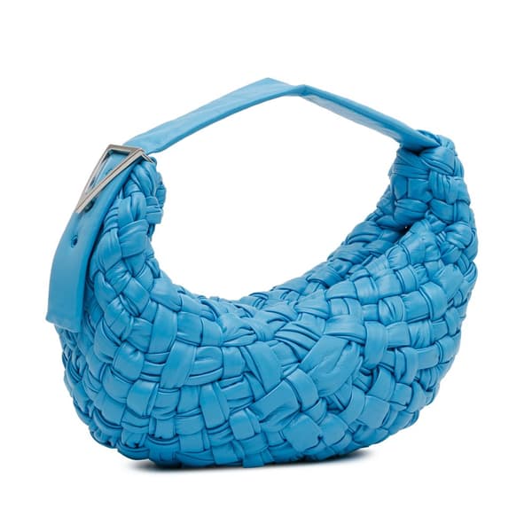 Pre-owned Bottega Veneta Paper Calfskin Intrecciato Banana Hobo Bag Blue