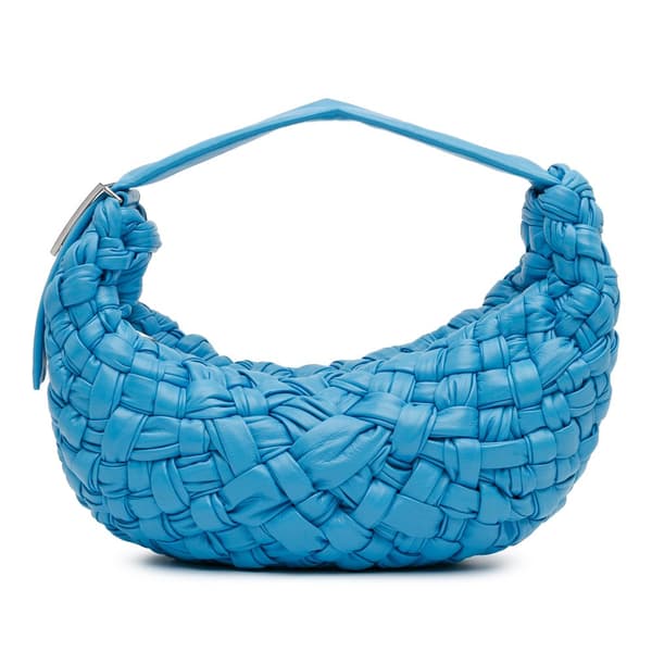 Pre-owned Bottega Veneta Paper Calfskin Intrecciato Banana Hobo Bag Blue