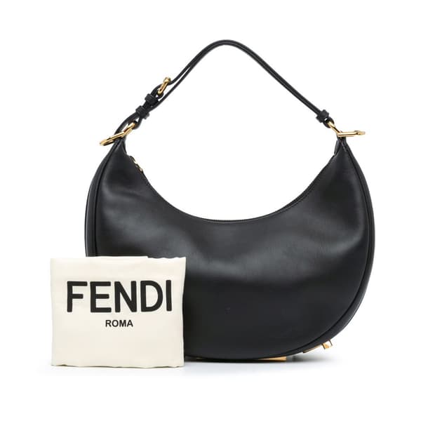 Pre-owned Fendi Medium Leather Fendigraphy Hobo Black