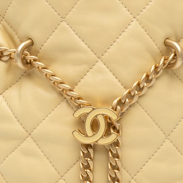 Pre-owned Chanel Mini Lambskin Pending CC Bucket Bag Yellow