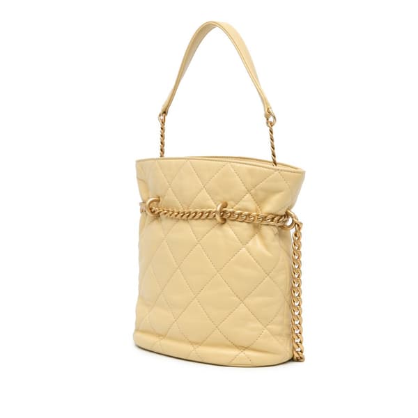 Pre-owned Chanel Mini Lambskin Pending CC Bucket Bag Yellow