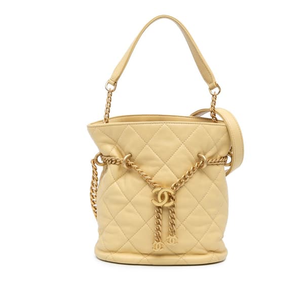 Pre-owned Chanel Mini Lambskin Pending CC Bucket Bag Yellow