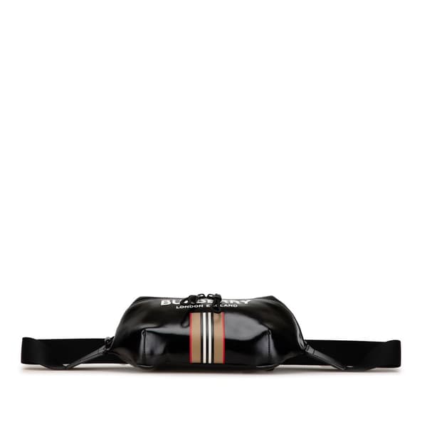 Pre-owned Burberry Coated Canvas Icon Stripe Sonny Belt Bag Black