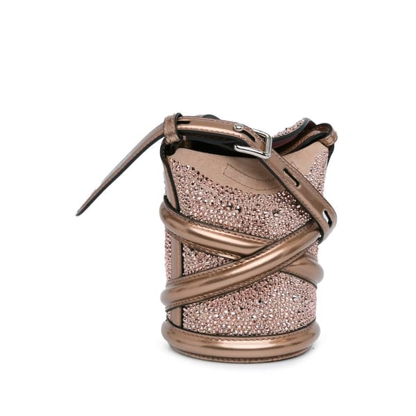 Pre-owned Alexander McQueen Calfskin Crystal Embellished The Curve Bucket Bag Brown