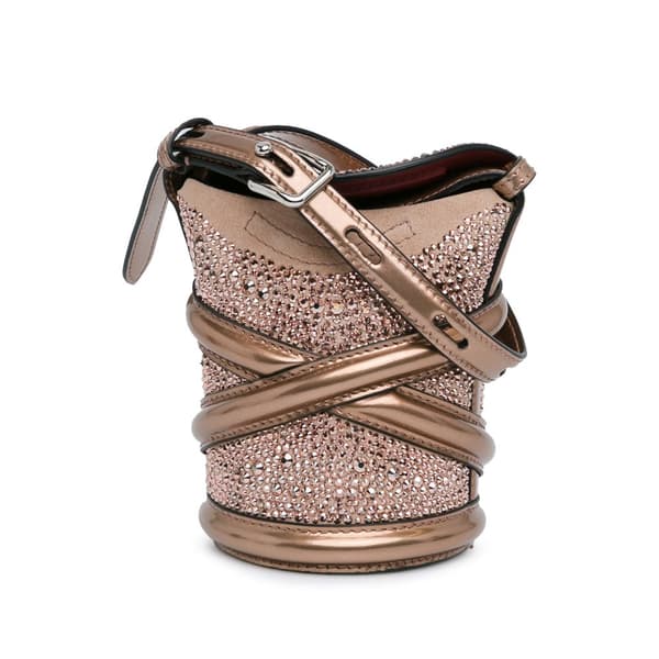 Pre-owned Alexander McQueen Calfskin Crystal Embellished The Curve Bucket Bag Brown